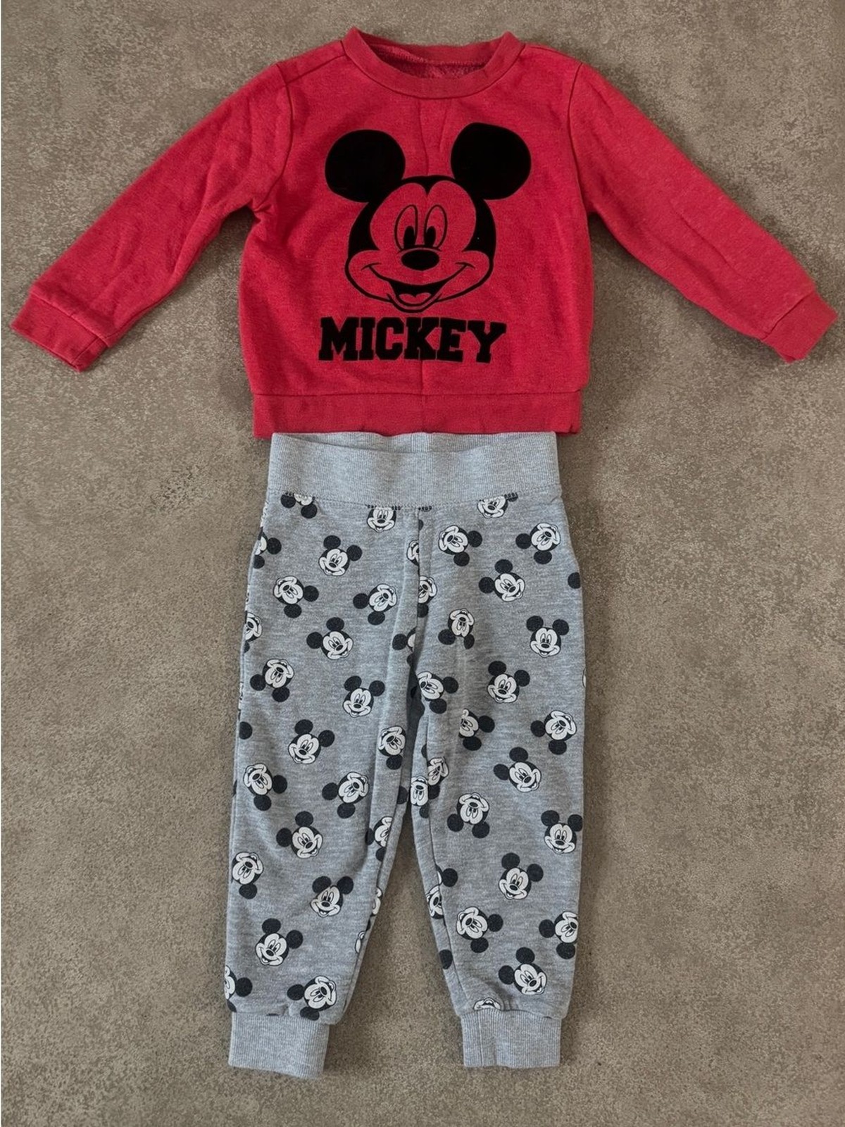 Disney Mickey Mouse Toddler 2T Jogger Set Sweatshirt Pants Outfit Red Gray