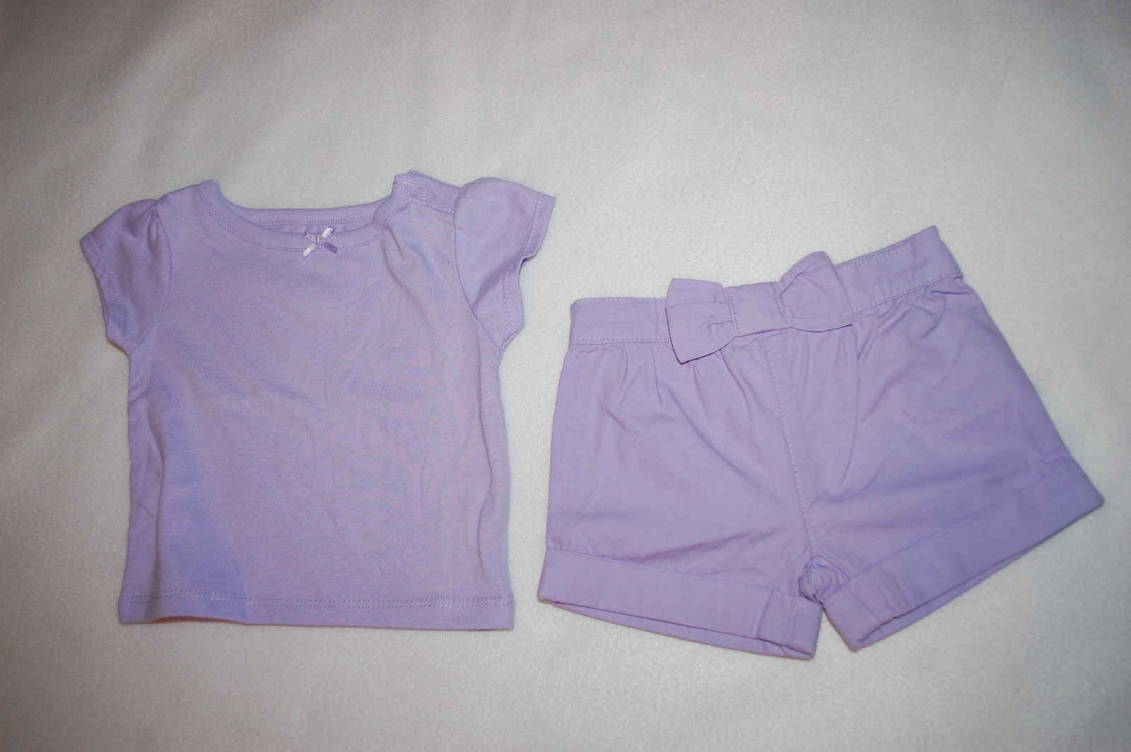 Baby Girls Outfit LAVENDER S/S T-SHIRT Woven Shorts BOW ACCENT Cuffed Leg 0-3 MO