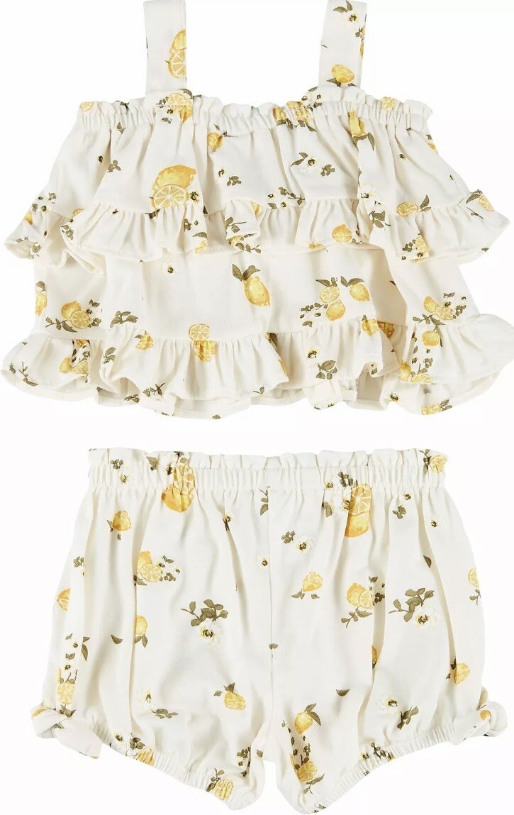 NWT Jessica Simpson Boutique Baby Girl Lemons Ruffled 2 Pc Set Summer 3/6m