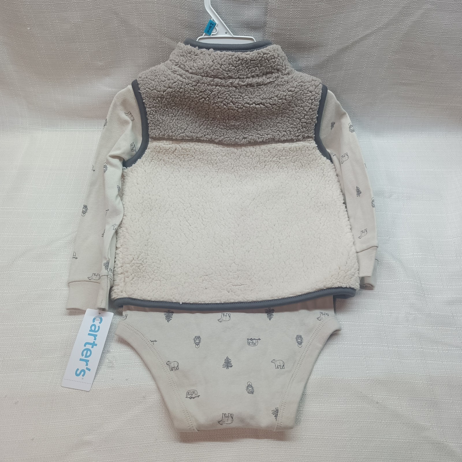 Carter’s Boys 2pc Long Sleeve 1pc + Fleece Vest 24M NWT Beige No Pants