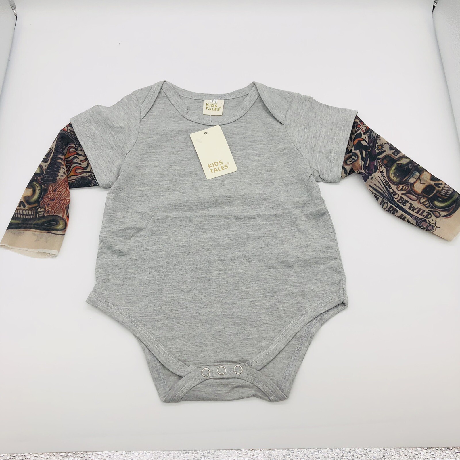 Kids Tales Infant Bodysuit, Romper 6-12 Months Grey Born to be Wild sleeves