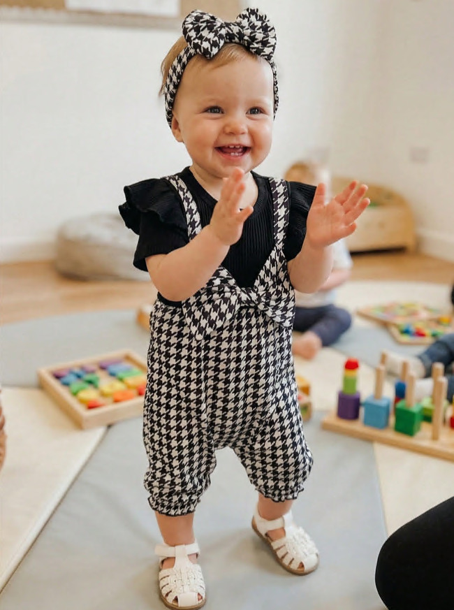 Newborn Baby Girl Outfit Long Sleeve Bee Print Jumpsuit+Bow knot Headband