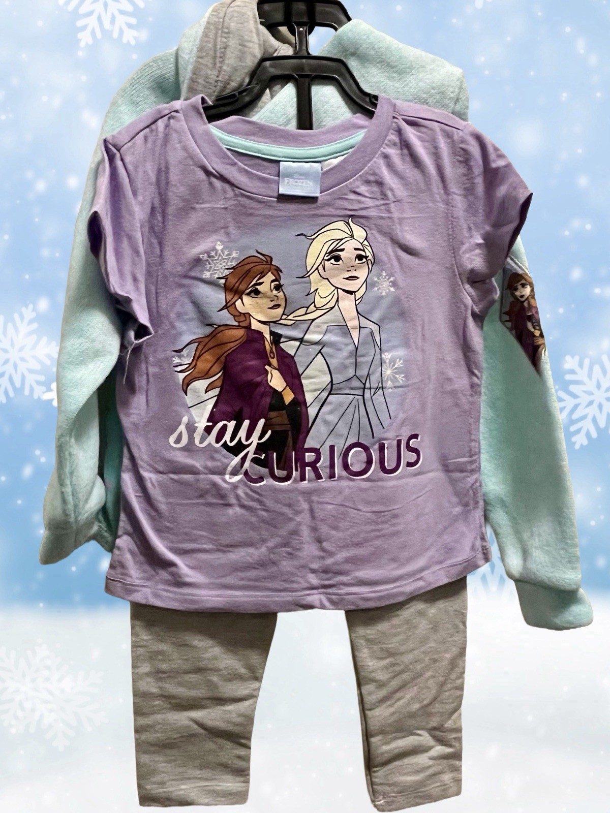 Disney Frozen Toddler Girls 3pc Hoodie T-Shirt Sweat Pants Teal/Purple Size