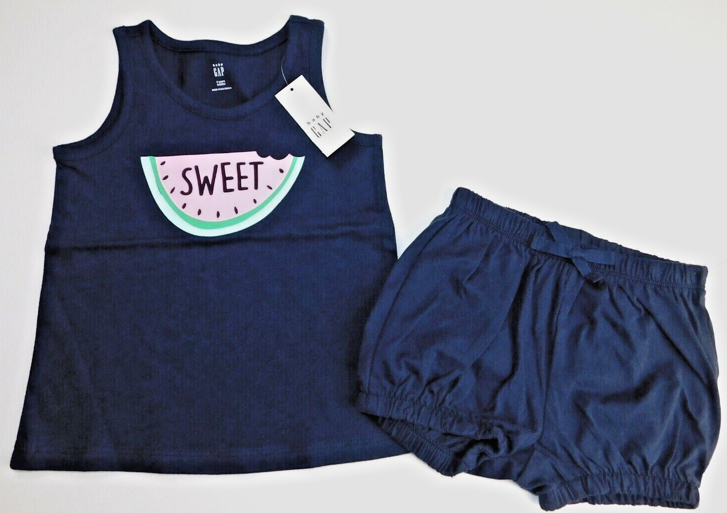 Gap Toddler Girl 2 Pc Outfit Tank Top Shorts Navy Blue 2T/2Year Watermelon New
