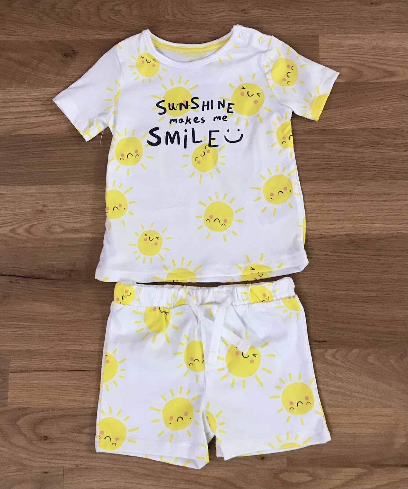 F&F Shorts T-Shirt Set Outfit Unisex 0-3 Months White Sunshine Front Logo Cotton