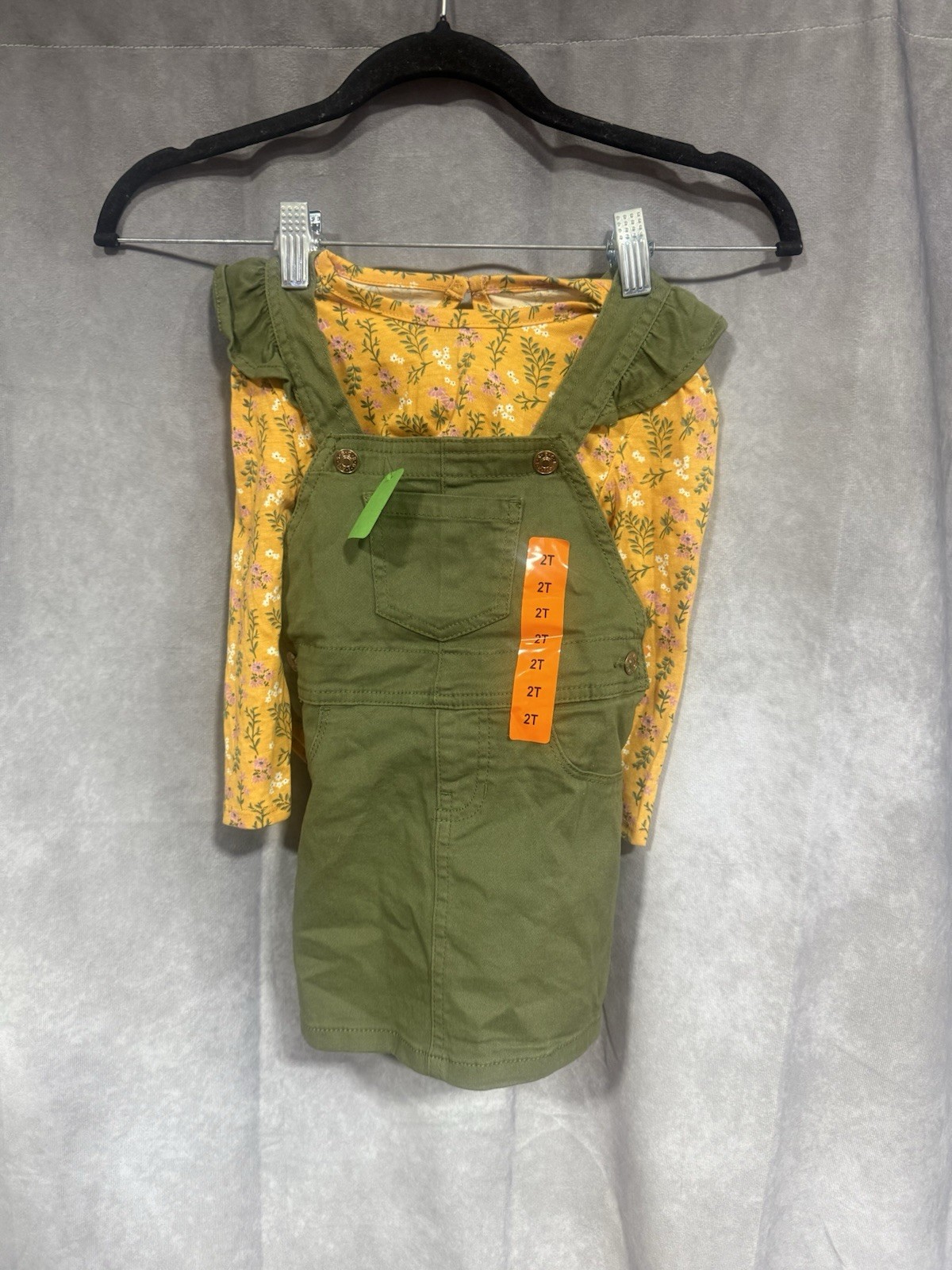 BCBG Girls Kids’ ~ 2-Pc. Jumper Set ~ SIZE 2T ~ Olive Green ~ Adjustable Straps