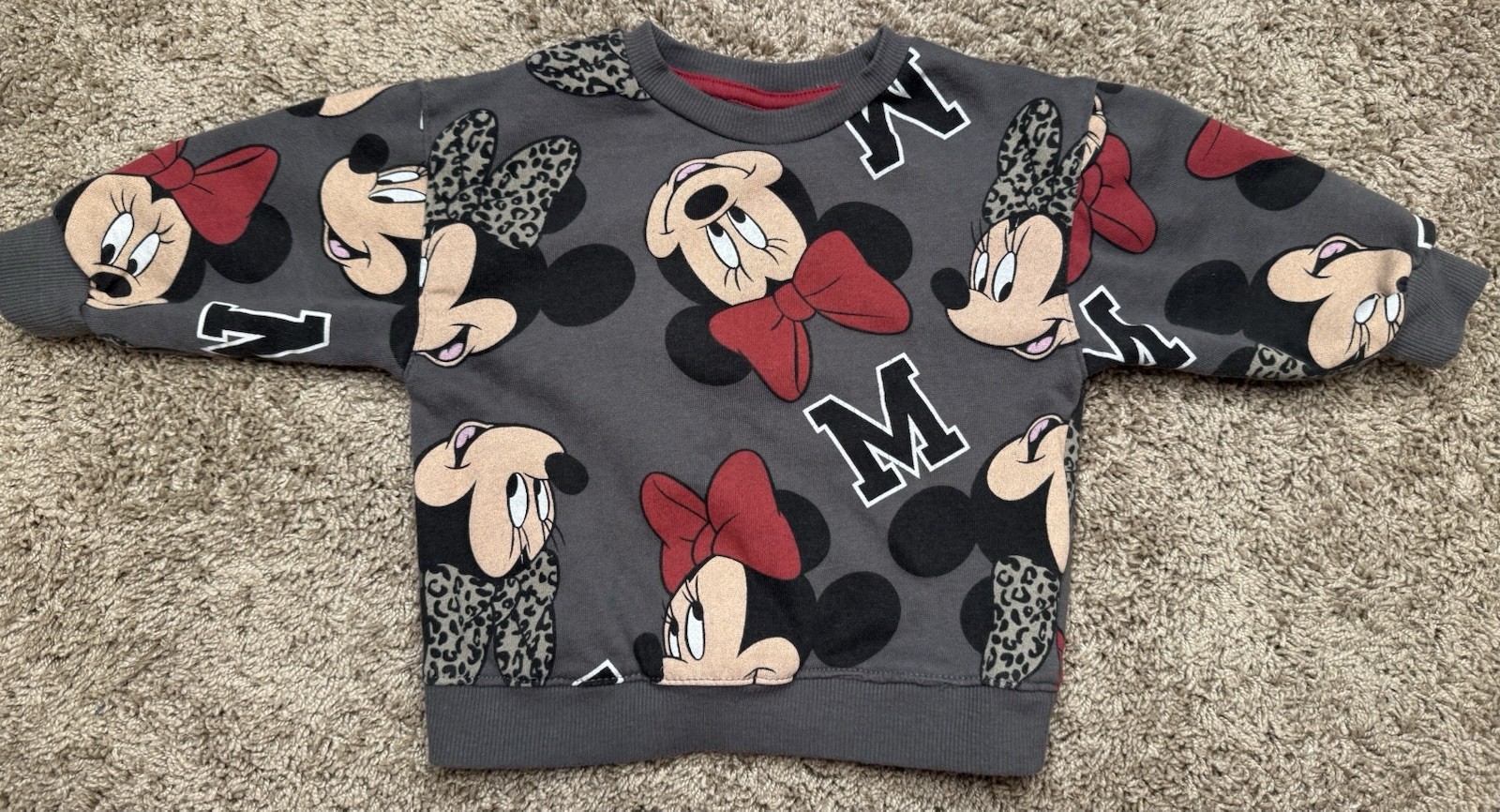 Disney Minnie Mouse 2 Piece Outfit Set Sweatshirt Flare Leggings Gray 18M