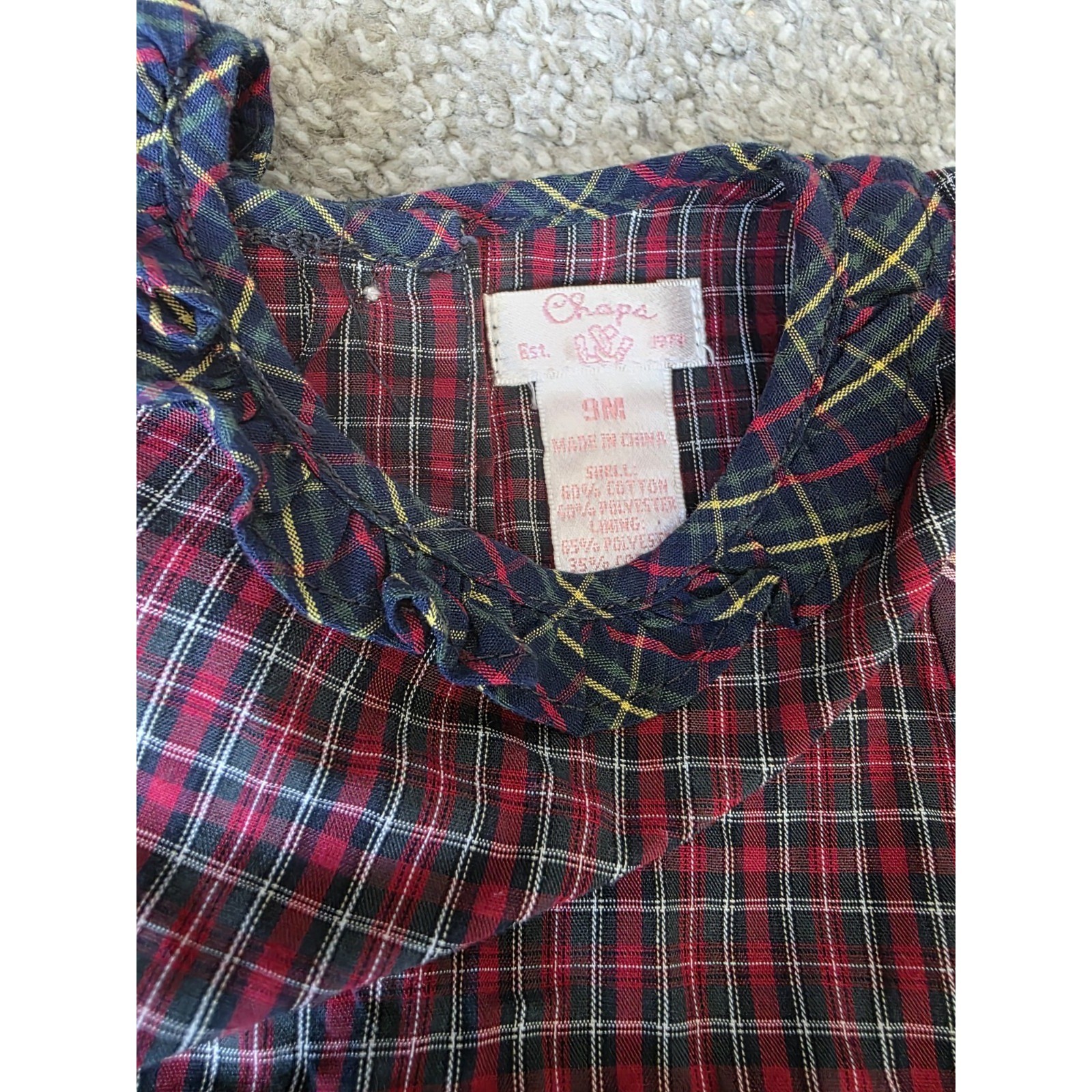 Chaps 9m Red Plaid Dress With Smocked Top and Puffed Sleeves With Diaper Cover