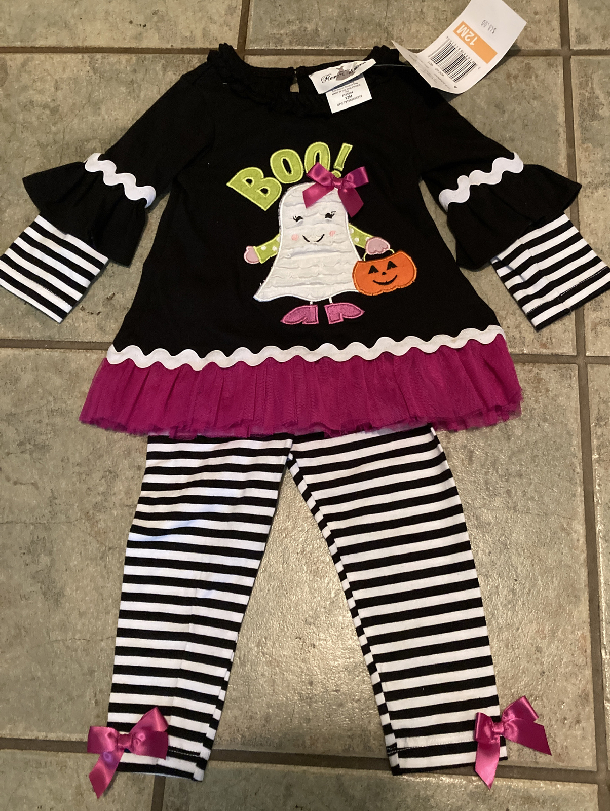Girls Rare Editions BOO Ghost Tunic Ruffle Leggings Set Halloween 12 months Fall