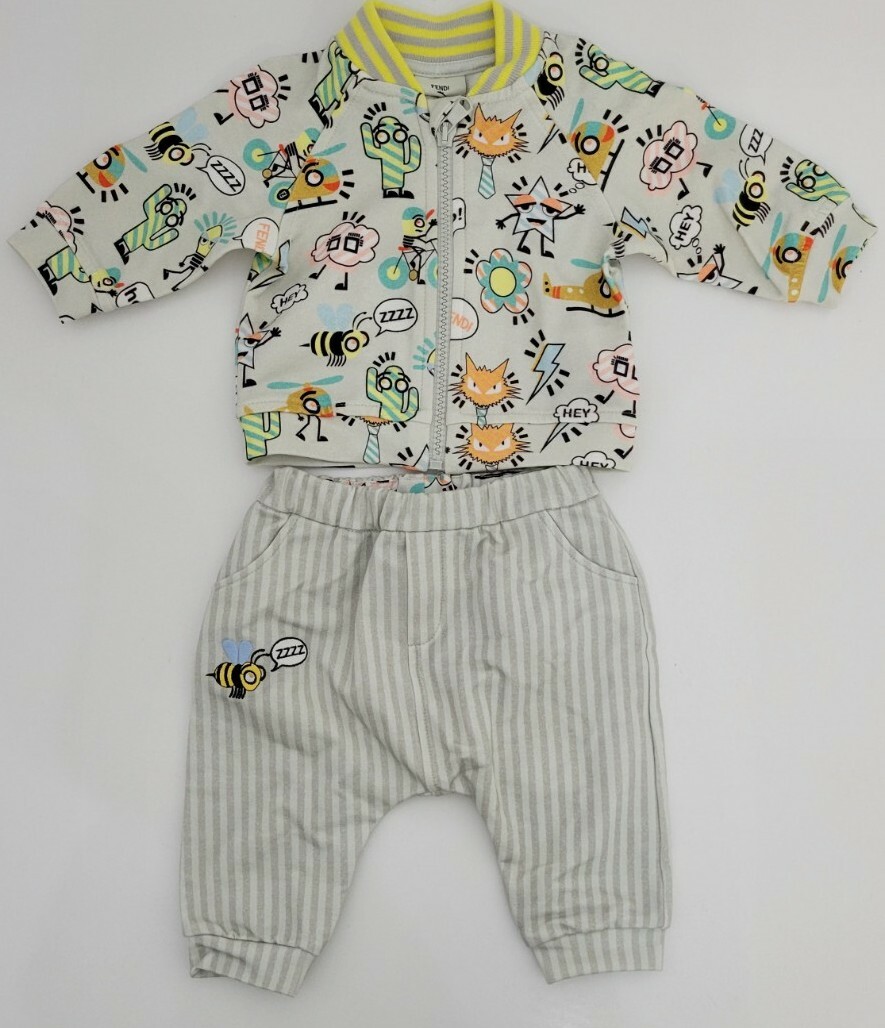 NWT NEW Fendi baby boys gray graphic logo print 2pc tracksuit set 3m