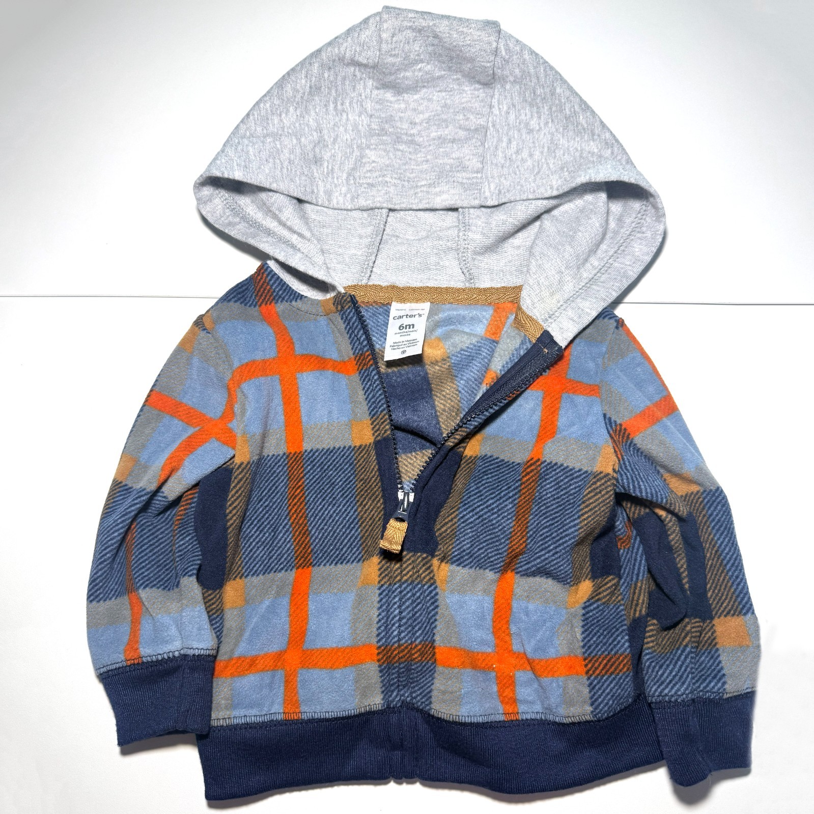 Carter’s Baby Boy 2 Outfit Bundle 6M Plaid Hoodie Pants Vest Bodysuit Set
