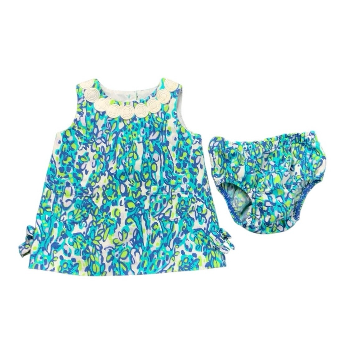 Lilly Pulitzer Baby Girls Dress Bloomer Set 3-6 Months Blue Green Floral Preppy
