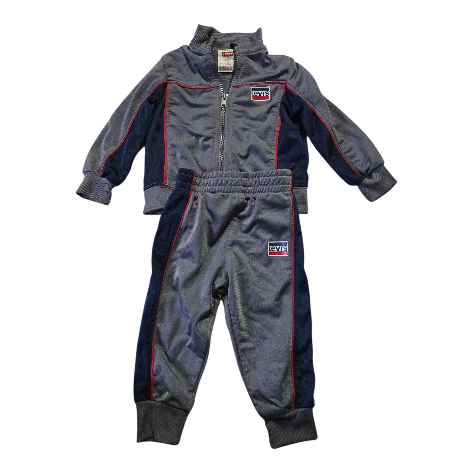 Levis Track Suit Baby Boy Size 12M 2pcs Jacket & Pant Gray Blue Striped