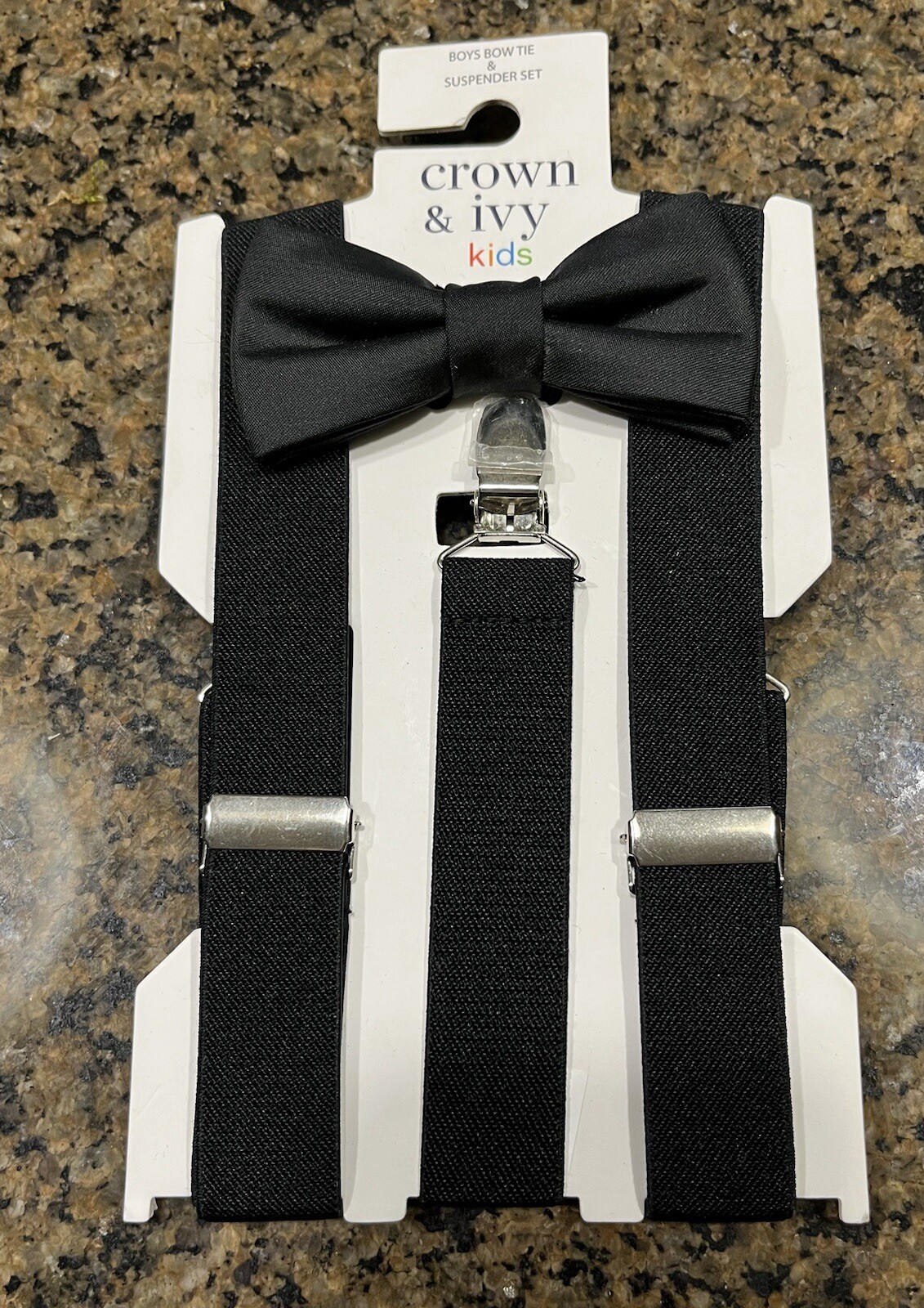 Bow Tie Suspender Set Toddler Boy Black Adjustable Crown & Ivy New