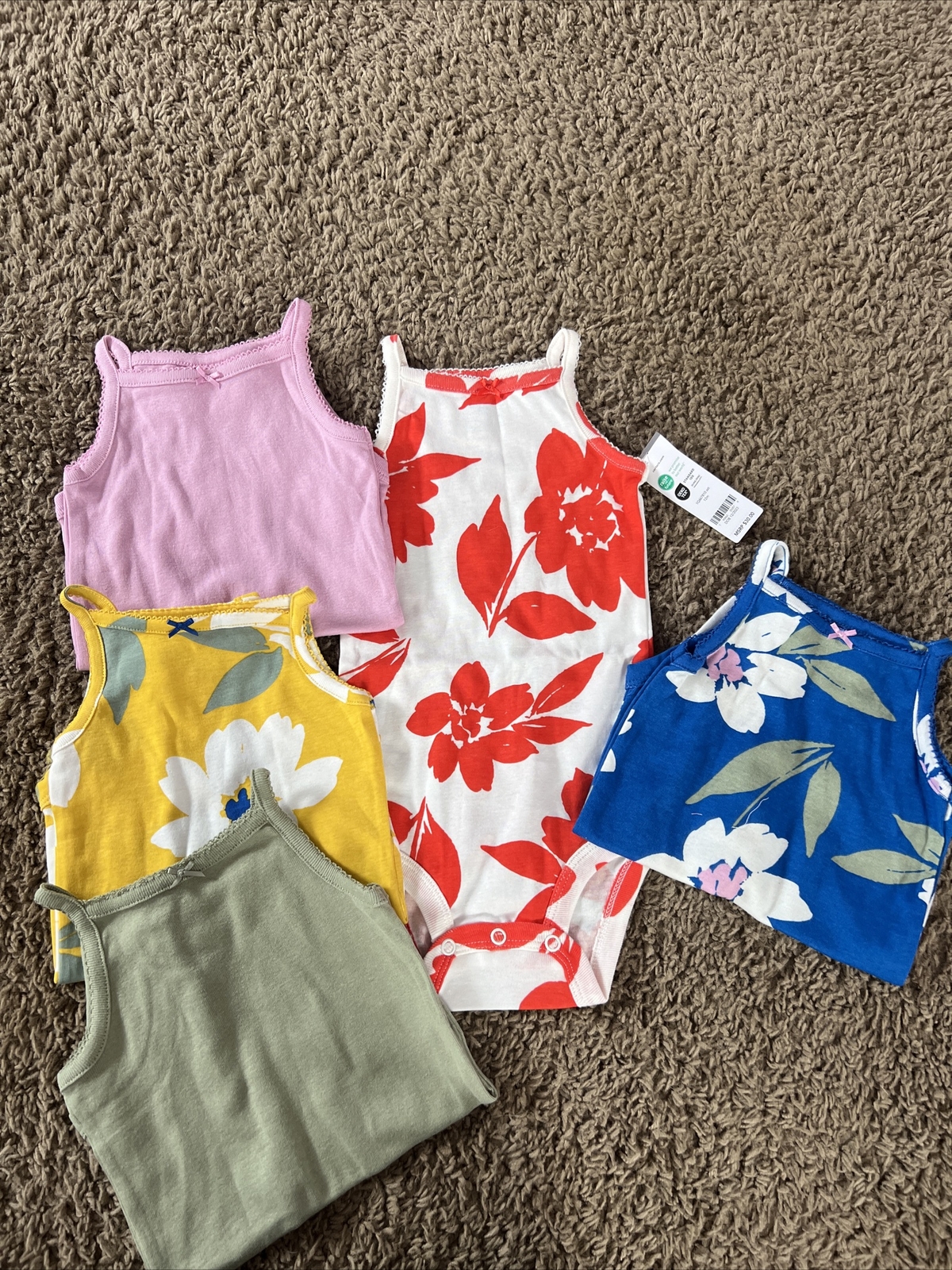 NEW NWT carters Girls 12 Months Pretty 5 Pack Floral Sleeveless Bodysuits