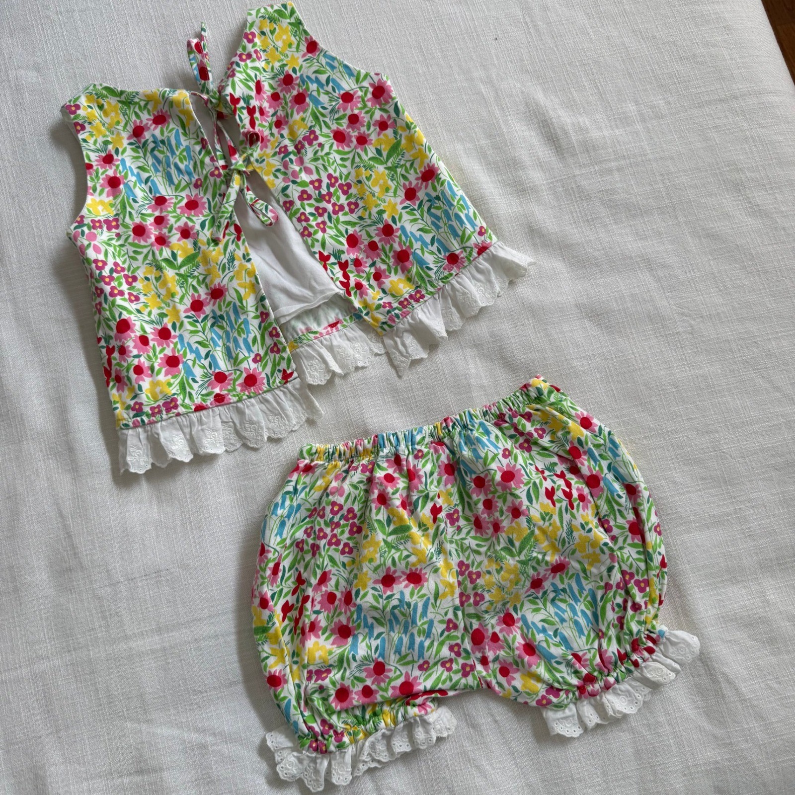 Ralph Lauren Baby Girls Floral Top and Bloomers Set 24M White Pink Eyelet Lace