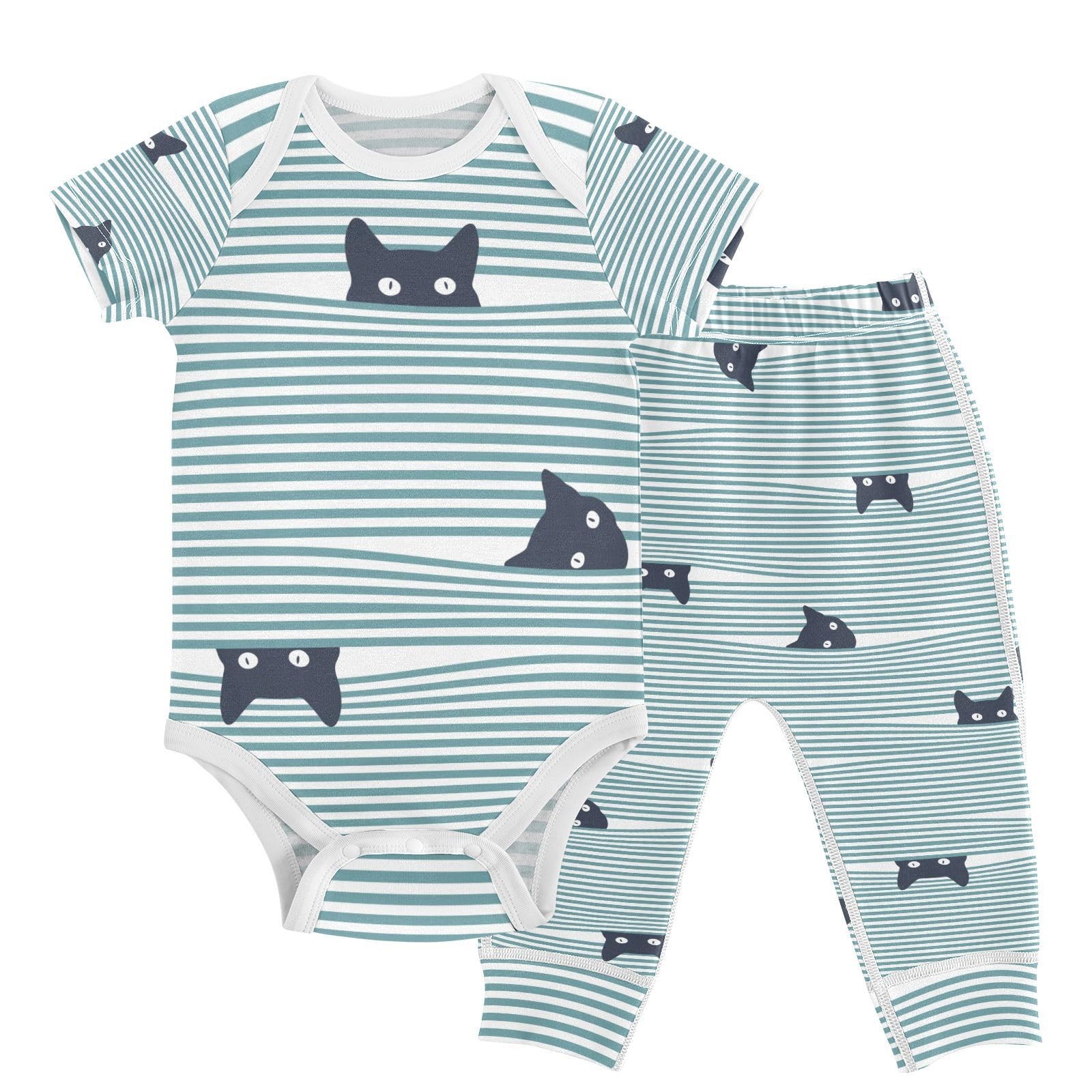 KICPOAY Baby Clothes Set Cat and Stripes Infant Bodysuits 3 Months, Multi 3