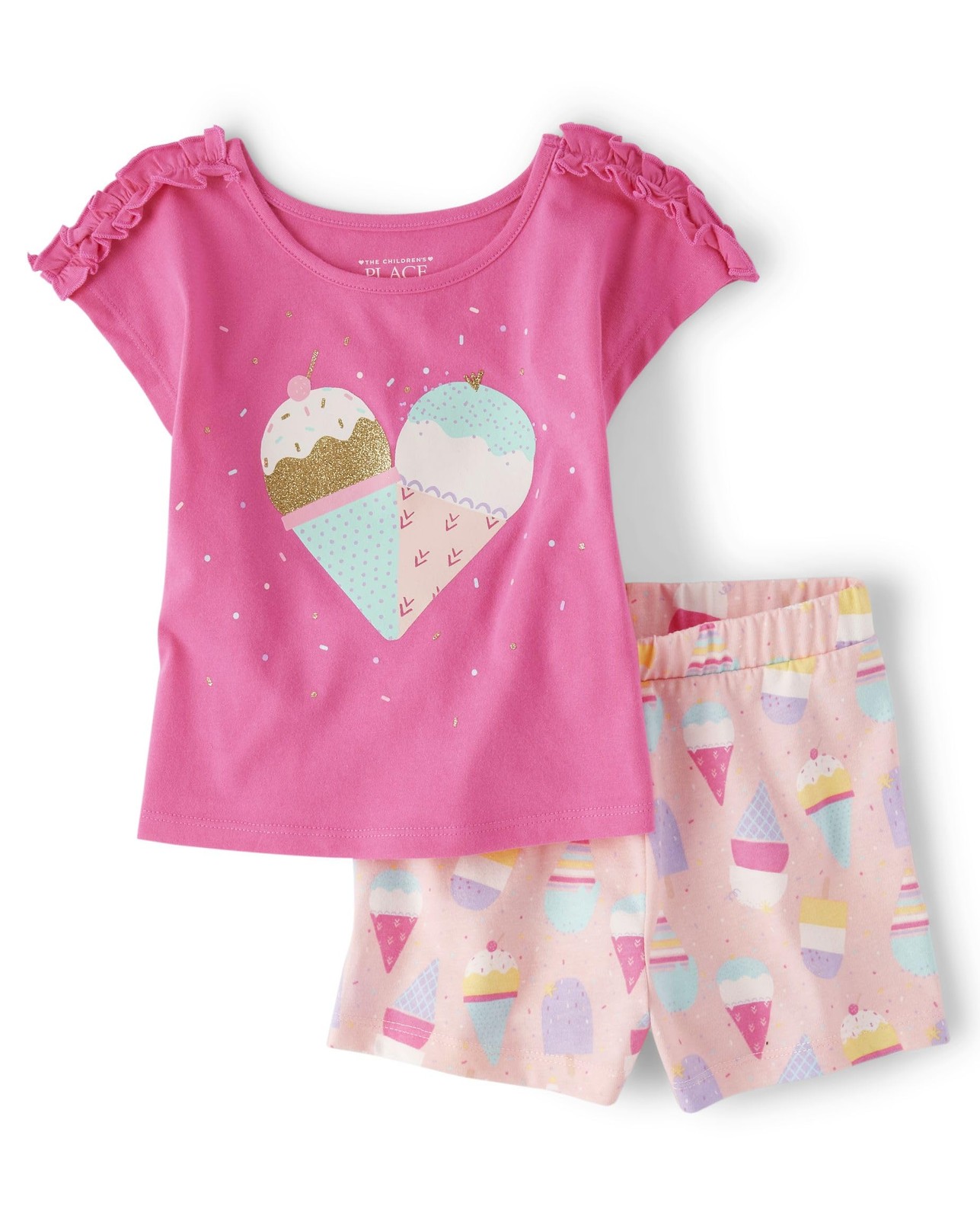 Girls and Toddler Short Sleeve Fashion Sets Shirt, French Rose | Ice Cream Pa…