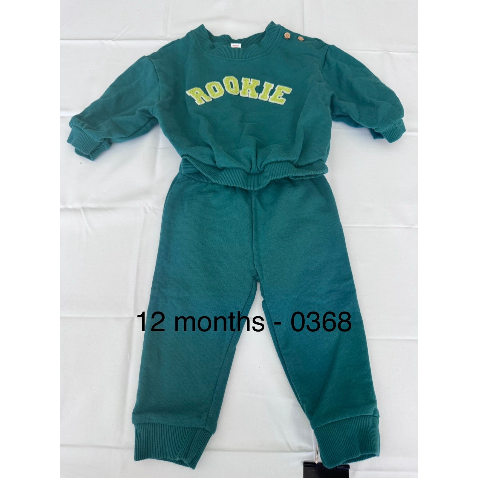 Infant Rookie Tracksuit Set Teal Green Sweatshirt Joggers 2 Piece 12 Months 0368