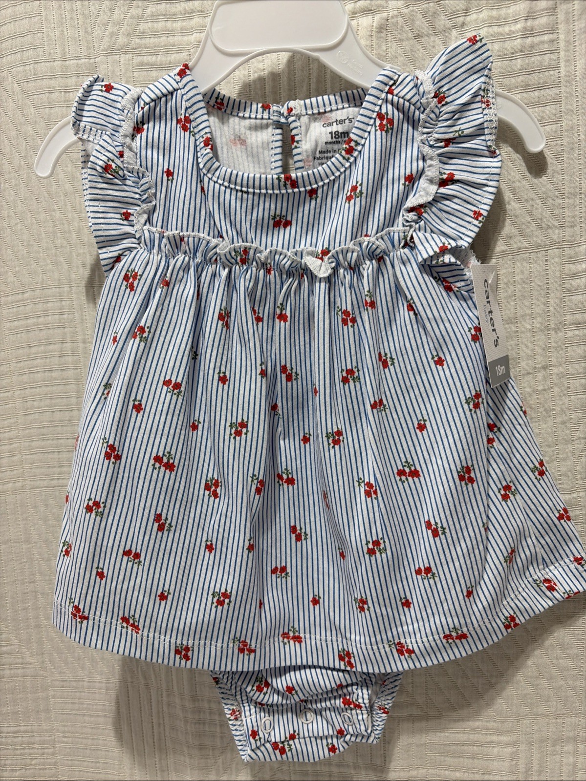 Carters Baby Girl Knit Blue Stripe Red Floral 18 M Knit One Piece Short Outfit N
