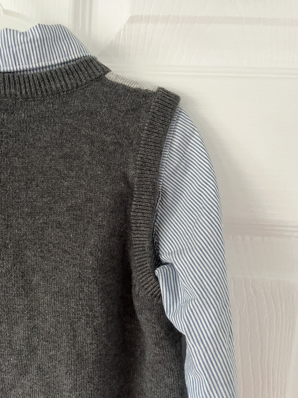 H&M Harlequin Pattern Grey Jumper & Light Blue Pinstripe Shirt Set 12-18 months