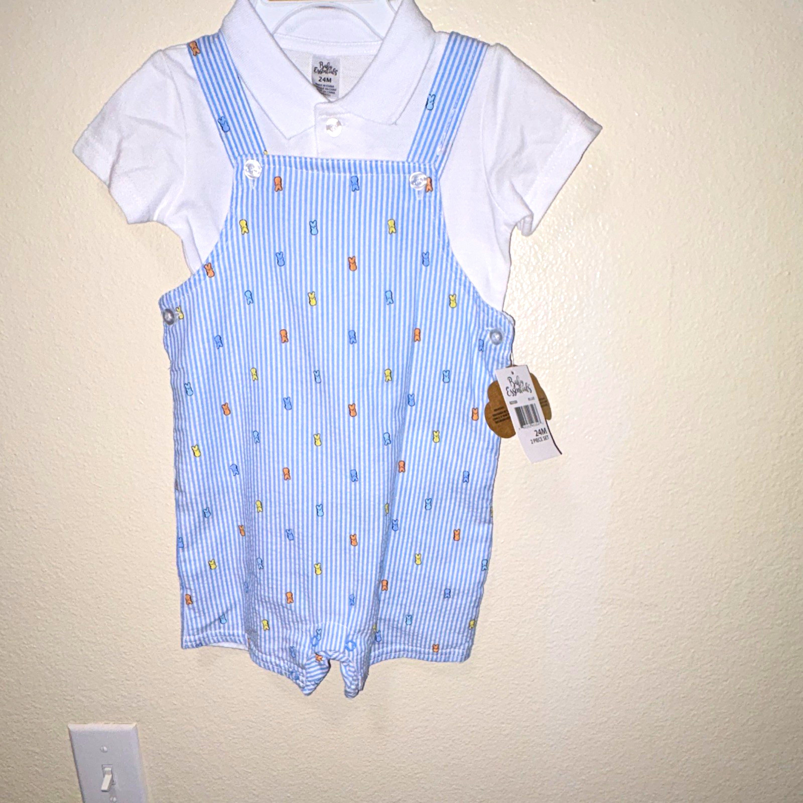 Baby Essentials Boys 24M 2-Piece Seersucker Striped Shortalls & Polo Set