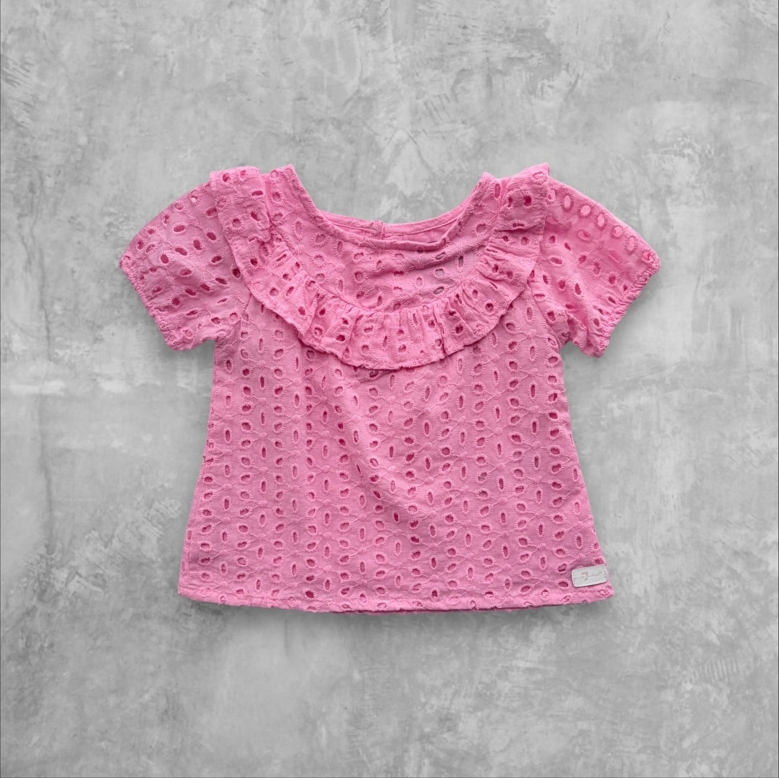 New 7 For All Mankind Baby Girls Pink Eyelet Top & Blue Denim Shorts Set Sz 12M