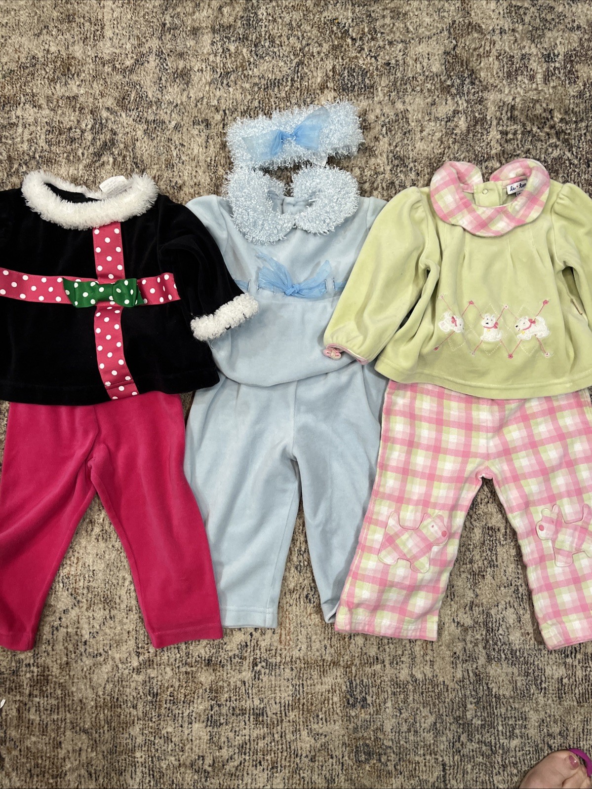 Lot Of 3 Baby Girl Boutique Outfits 18 Months Peaches N Cream, Le Top Brand