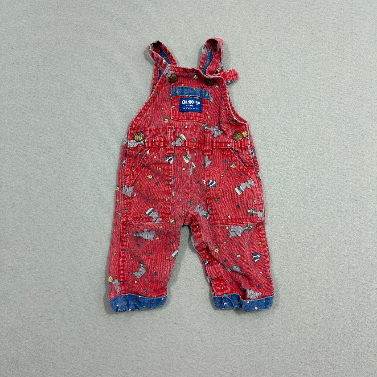Vintage OSHKOSH Vestbak Corduroy Overalls 3/6 Month Red USA Elephants Circus
