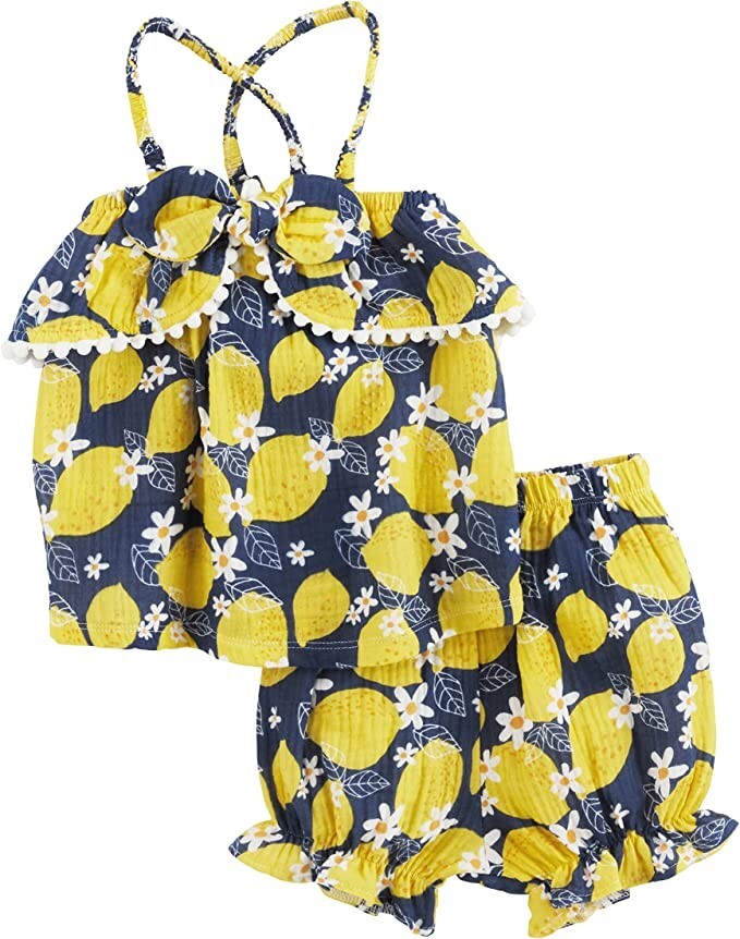 New Mud Pie Casual Bay Girl LEMON SHORT SET gift Medium 2T-3T Yellow 2 pcs