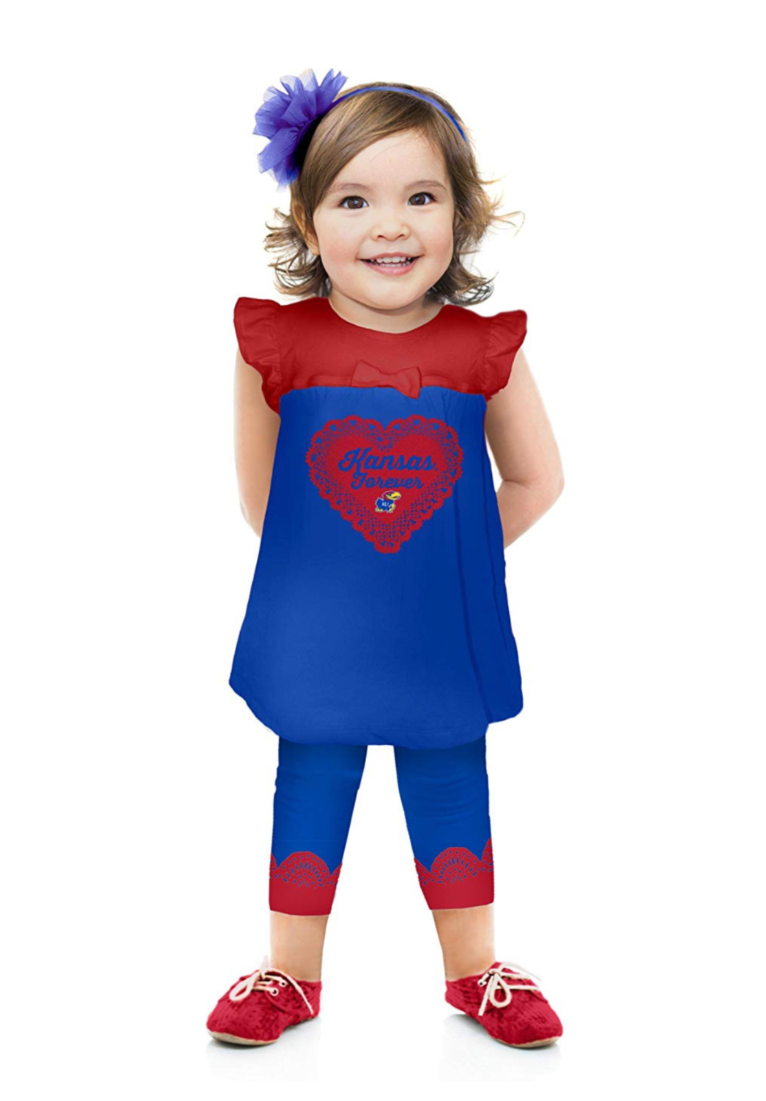 NCAA Kansas Jayhawks Girls Infant Ruffle Shirt & Leggings Set – 3-6 months