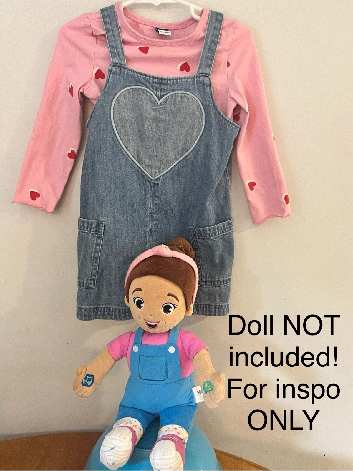 2T Toddler Girl Ms Rachel Insp Heart Jean Romper Hot Pink Ruffle & Heart Shirts