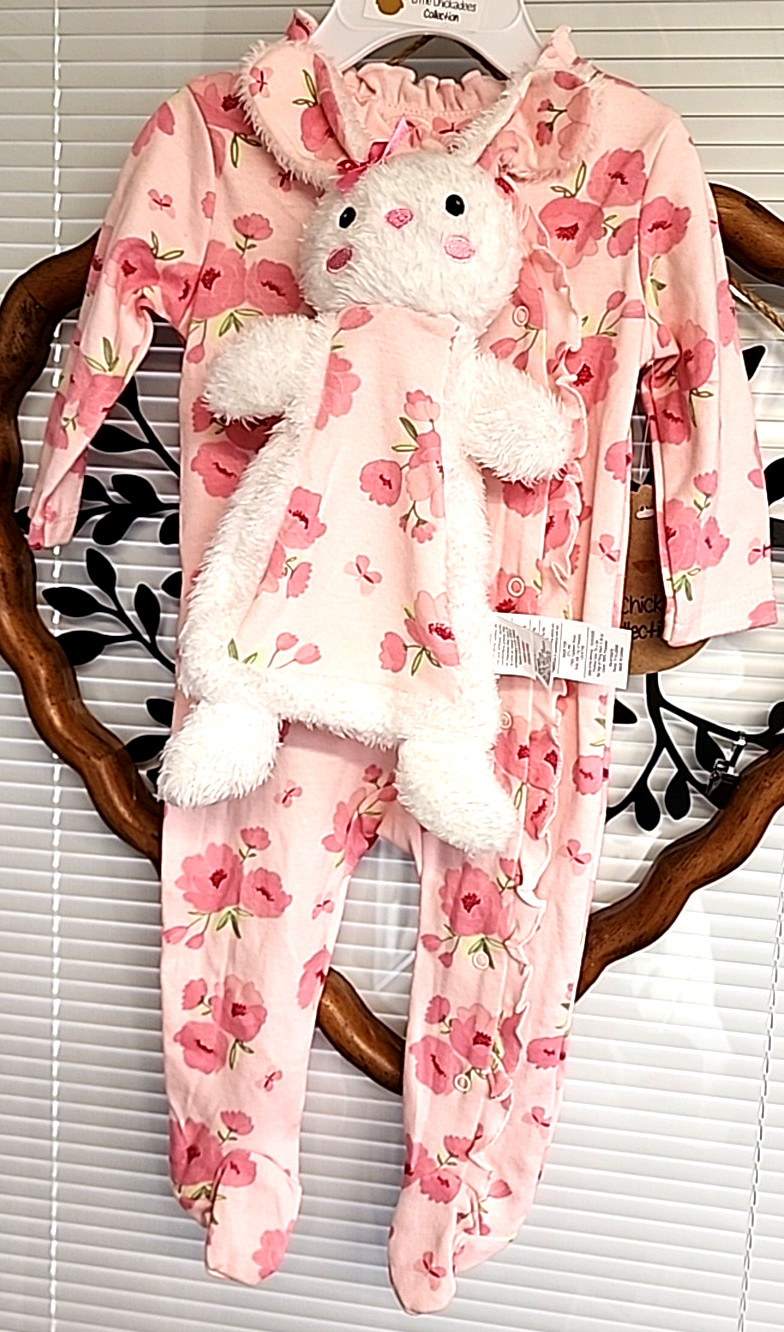 Little Chickadees Set SIZ 3-6M Baby Girls Pink Sleeper with Matching Bunny Lovey