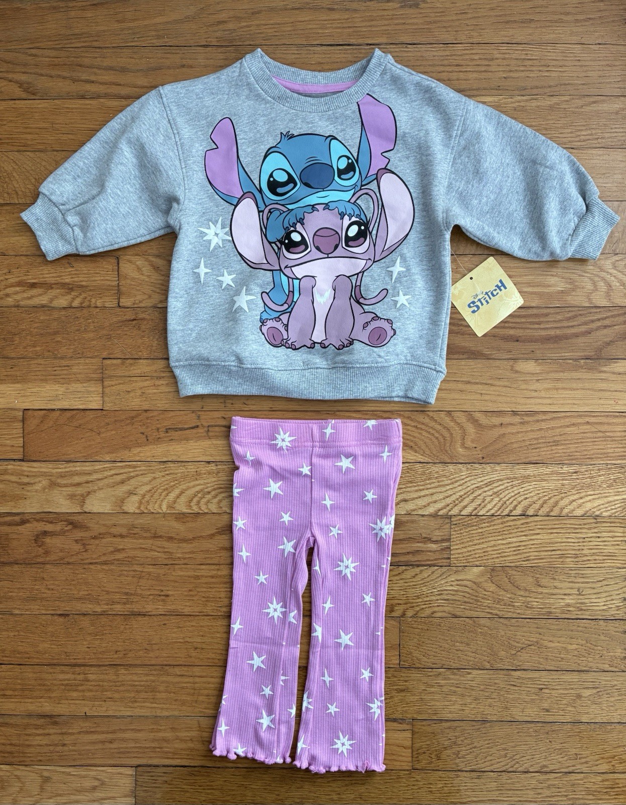 Disney Stitch Baby Girls 2-Piece Cozy Sweatshirt Legging Set Lt Heather Gray 12M
