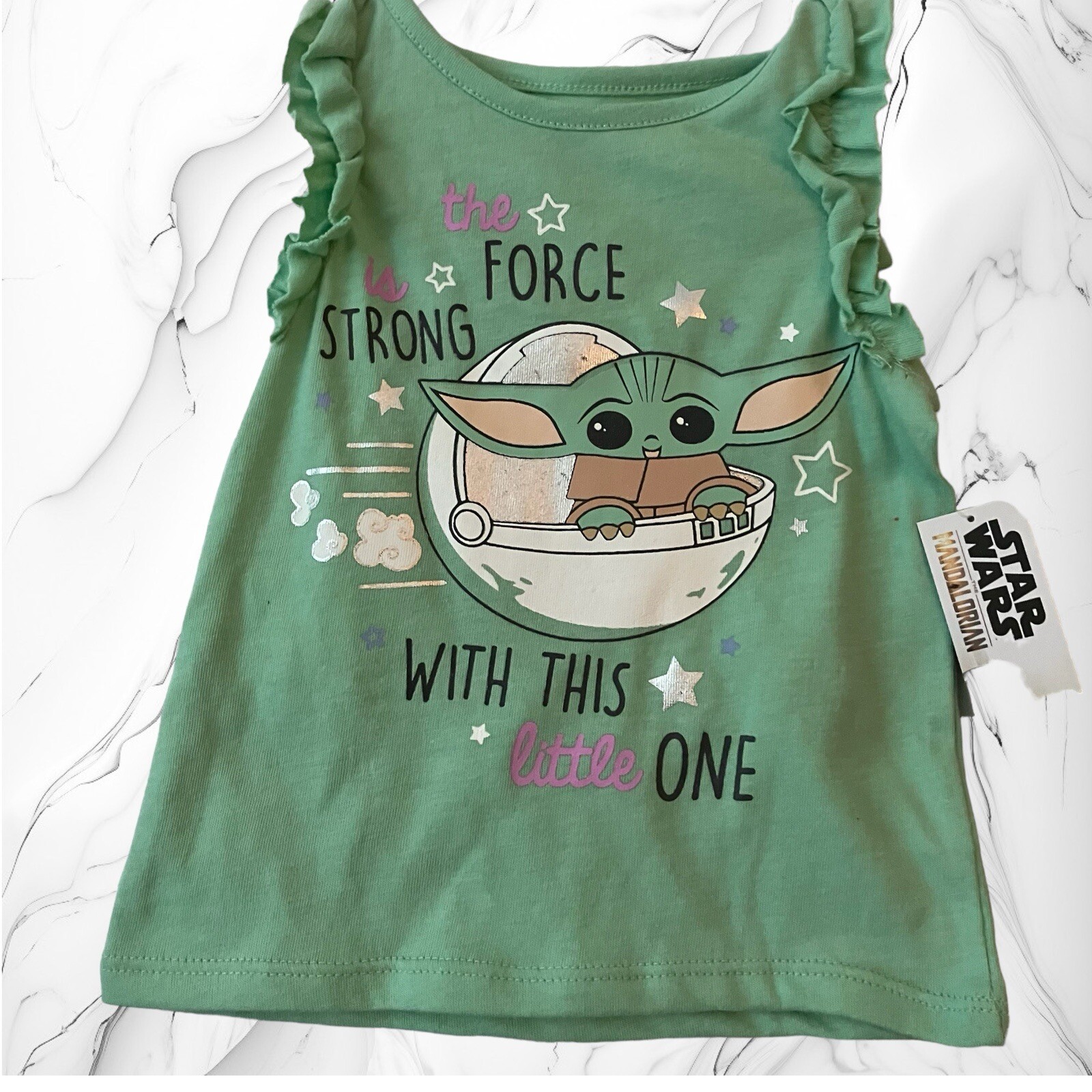 Star Wars The Mandalorian Girls Baby Yoda Shirt Short Set Size 18m 18 months NWT