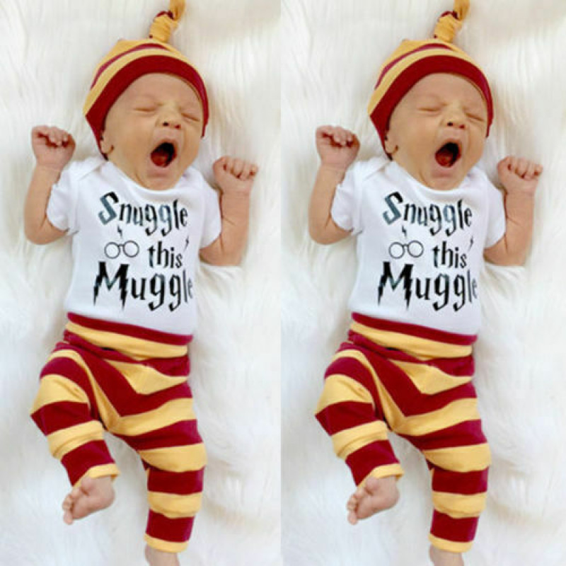 Newborn Baby Boys Girls Muggle Rompers Tops T-shirt Pants Outfit Clothes 0-18M