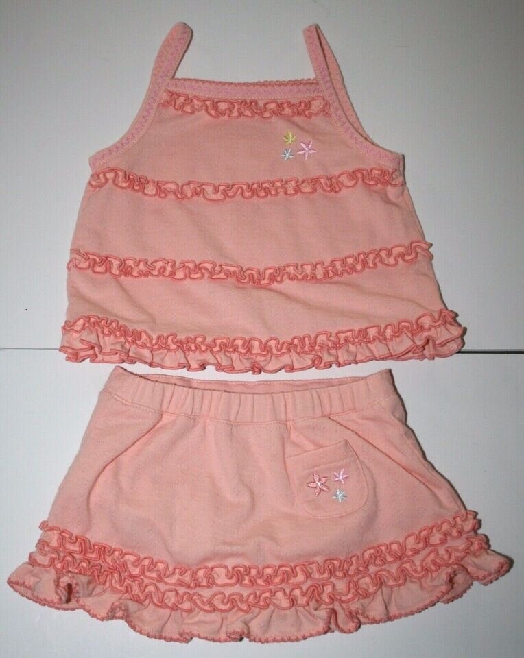 Green Dog Baby Girl’s Two Piece Outfit Skort and Top Orange Size 9 to 12 Months