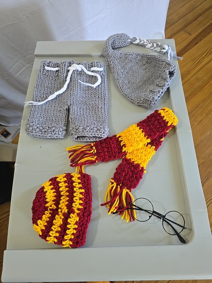 Crocheted Harry Potter Newborn Photo Opportunity Outfit With Wand And Glasses
