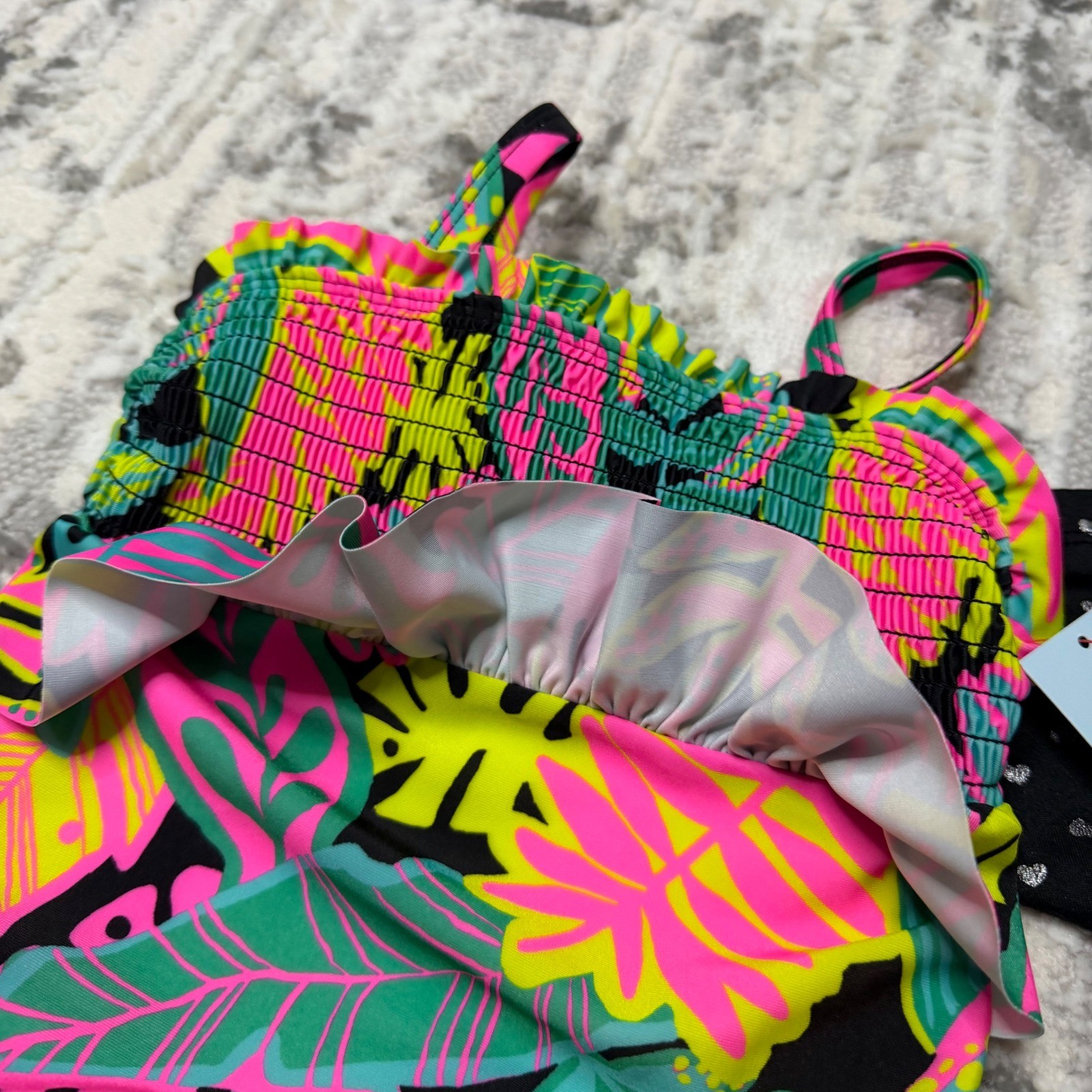 Cat & Jack Girls Lot 2pc 2T Toddler 24M Tropical Swimsuit NWT and Heart Leggings