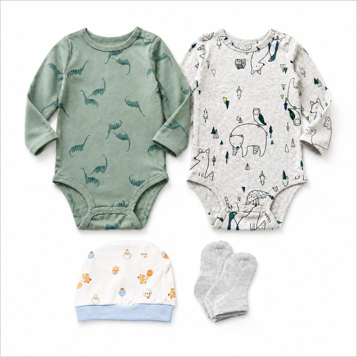 Baby Boy 4 Piece Outfit Set 9M 100% Cotton Bodysuits Hat Socks 66cm New with Tag