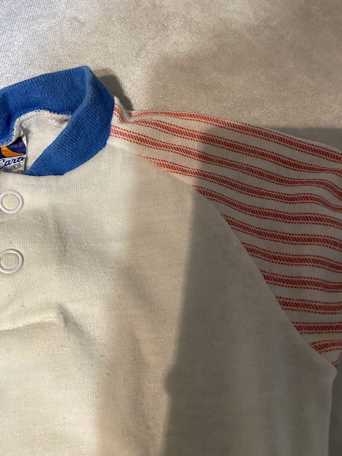 Vintage Carter’s Snap Outfit Pinstripe Peter Pan Collar Size 2 Made In The USA