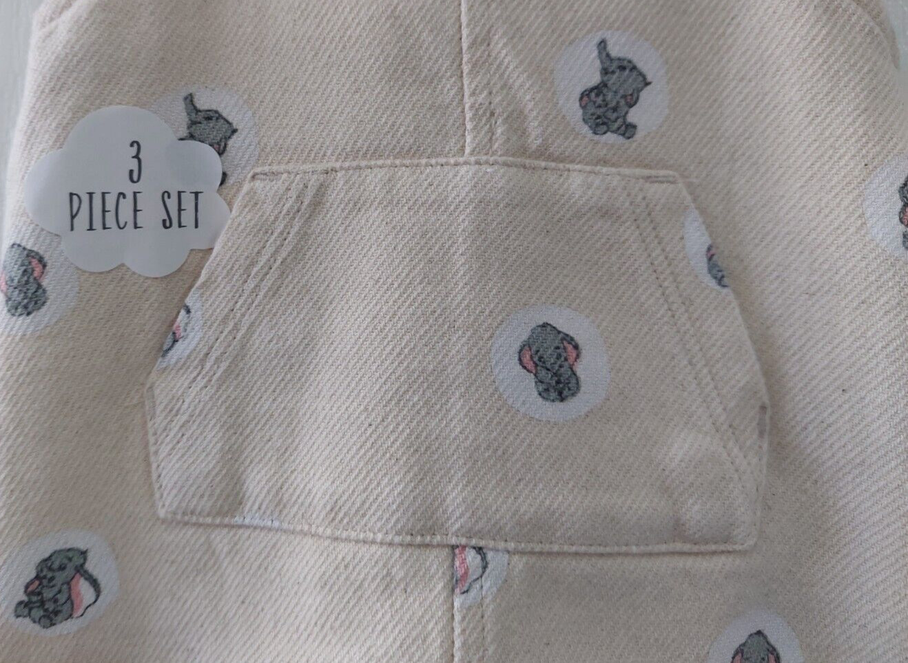 Disney Baby Boys 3-6 Months Dumbo Cream Character Dungarees Bodysuit Hat 3pc Set