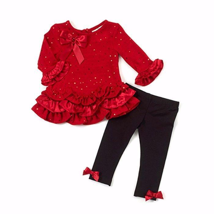 RARE EDITIONS Baby Girl’s 6M Sparkle Red Ruffled Top & Leggings Set NWT