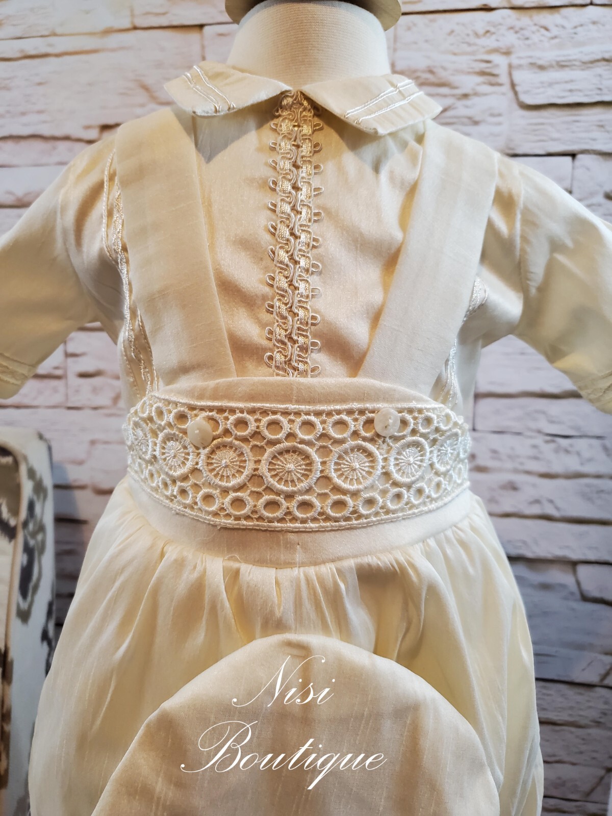Baby Boy Christening Outfit 9 Pieces Set, Beige Color Blessing or Baptism Outfit