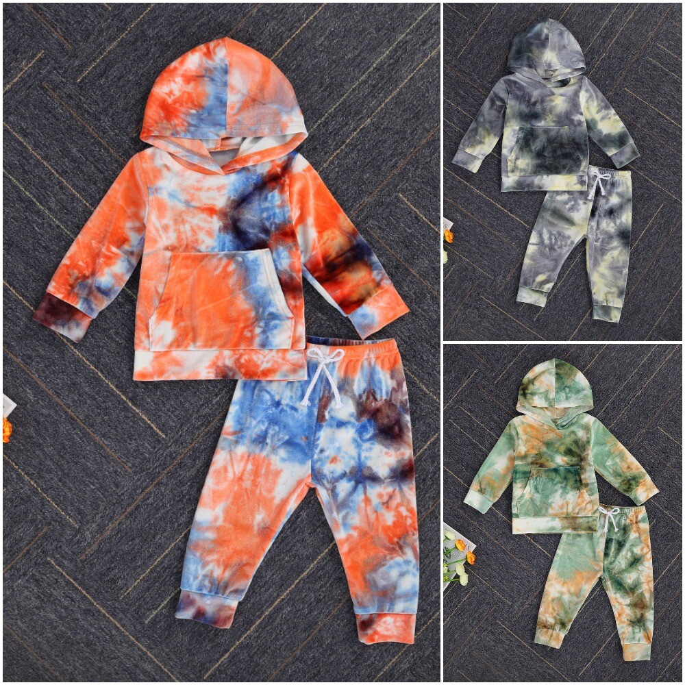 NEW Tie Dye Hooded Sweatshirt Sweat Suit Boys Velour Outfit Set 18M 2T 3T 4T 5T