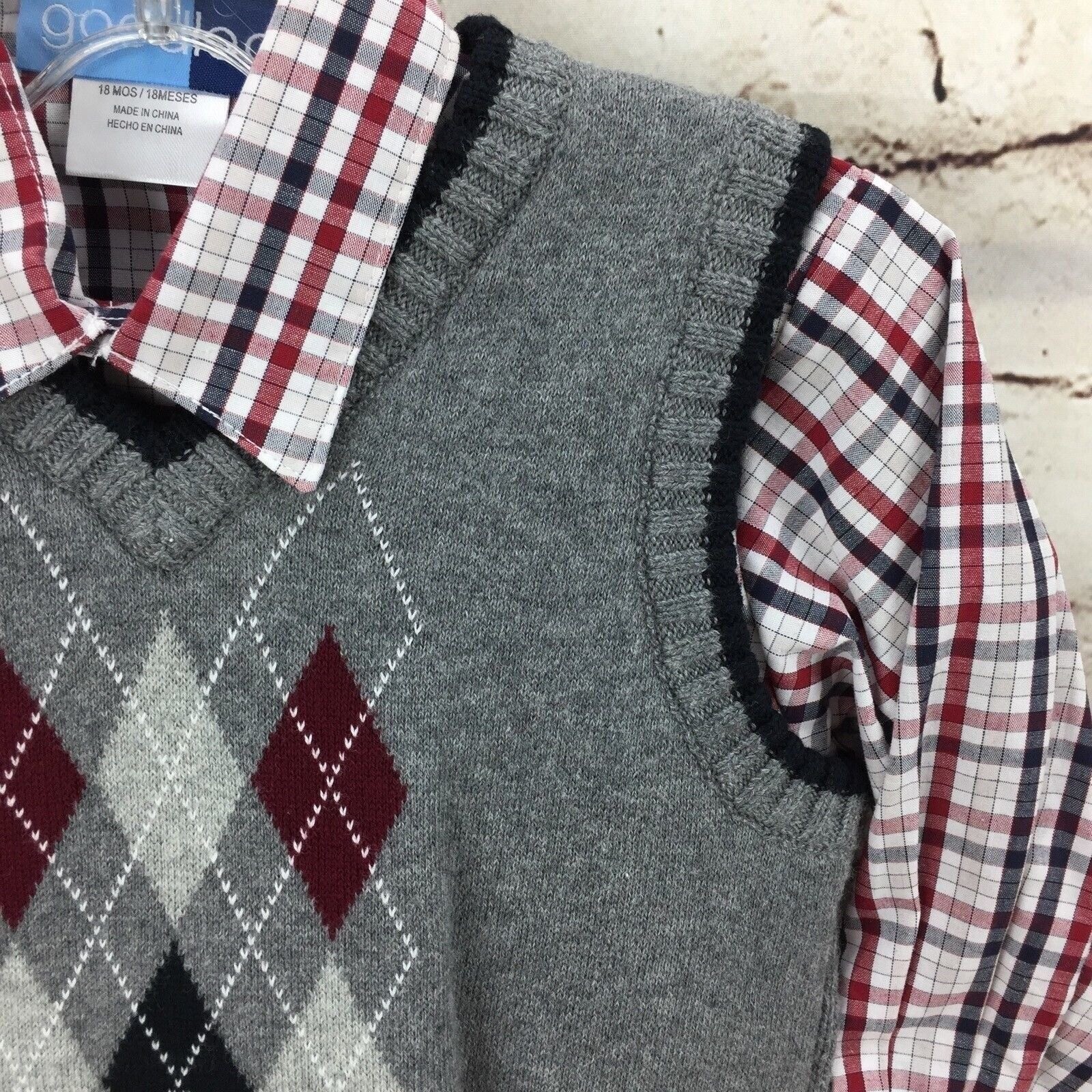Good Lad Boys Outfit 18 M Sweater Vest Pant Toddler Black Red Gray 3 Pc