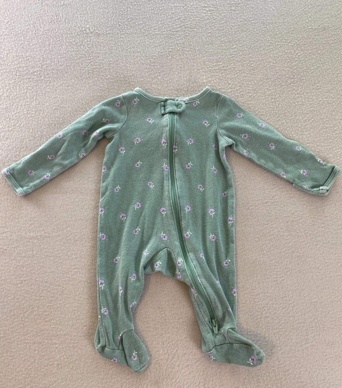 Just One You By Carter Body Suit Girls Size 3M Green Floral Long Sleeve Full Zip