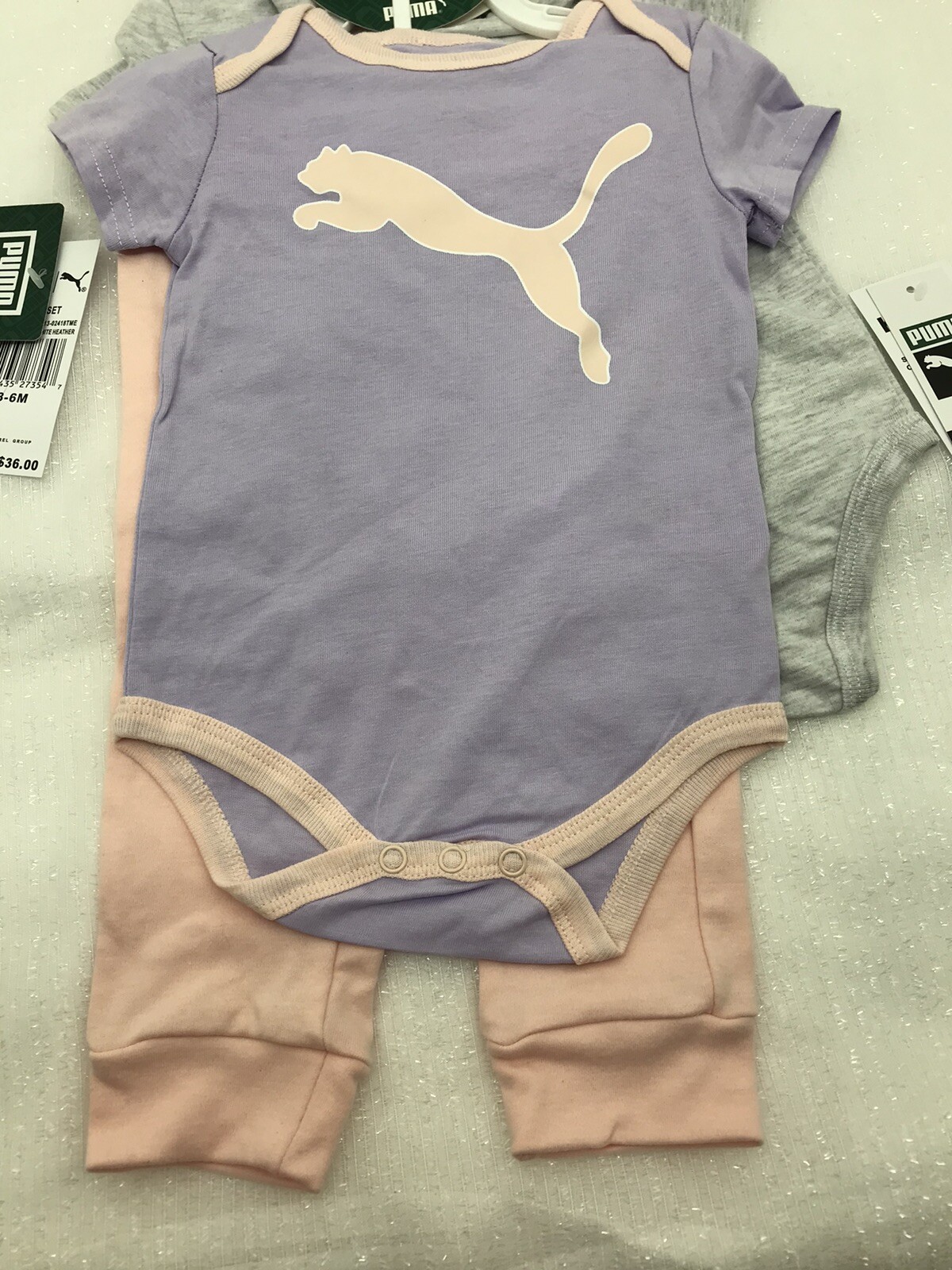 Puma Girl’s 3 Piece Outfit Set 3-6 Months Pink/Purple/Gray NEW