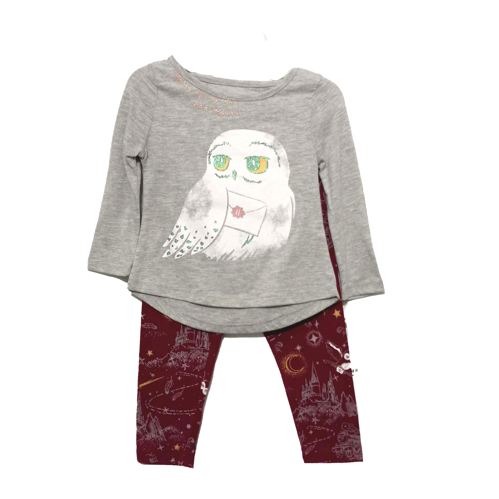 NWT Harry Potter Hedwig Owl Girls Pants Set Size 2T Glitter Long Sleeve Outfit