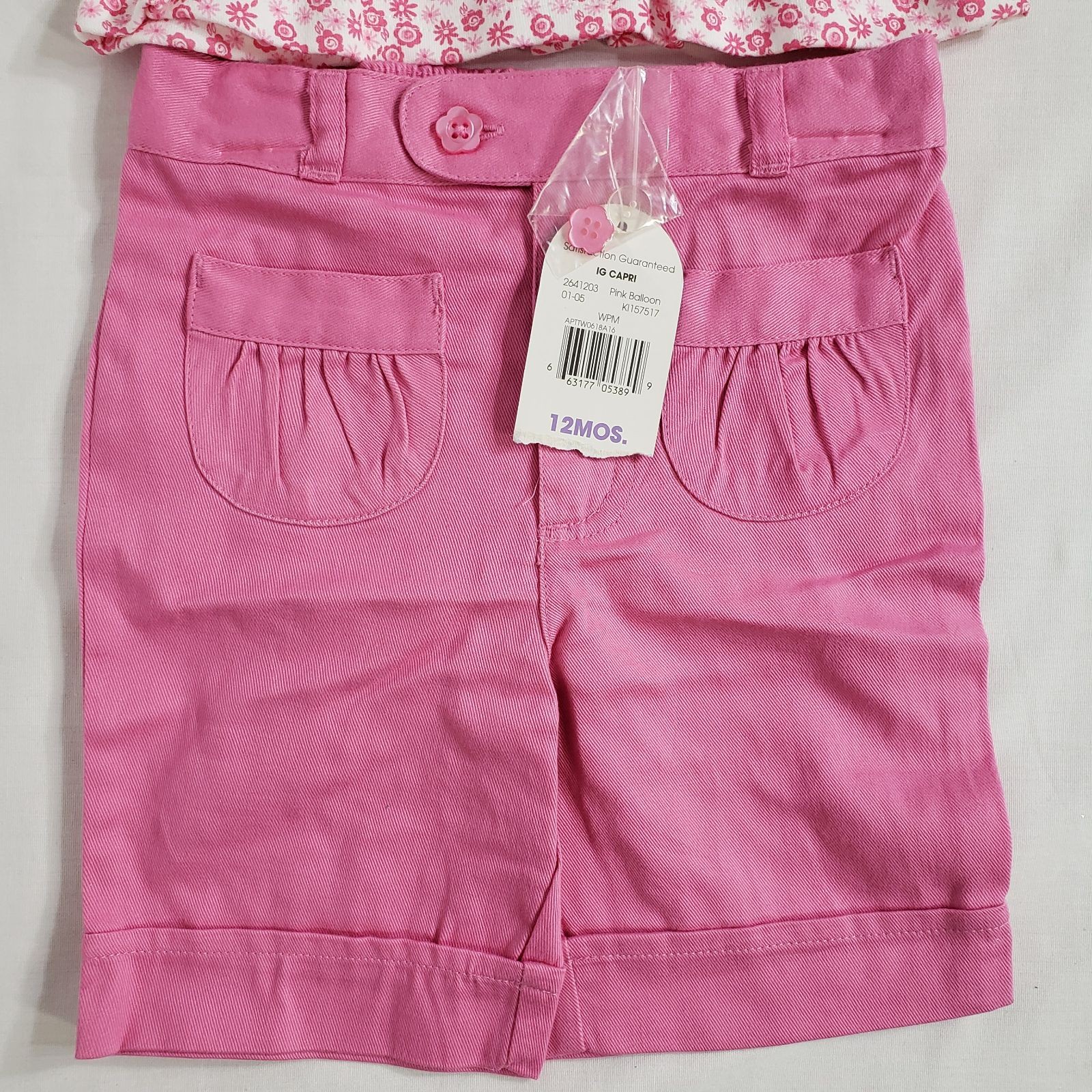 1 Piece Outfit Girls Size 12 Mths Pink Bundle Cuffed Shorts Floral Top Ties